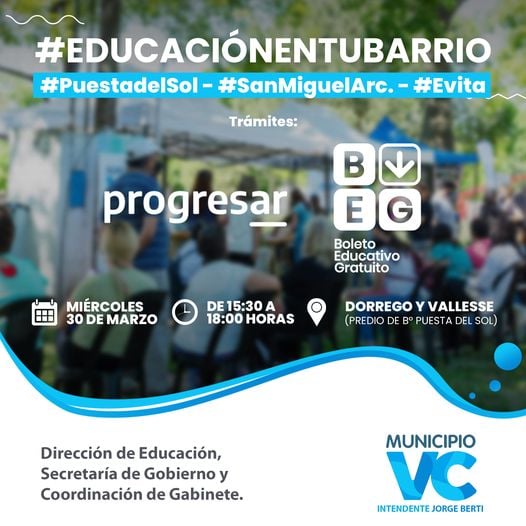 #EDUCACIÓNENTUBARRIO llega a los barrios “Puesta del Sol, San Miguel Arc. y Evita”