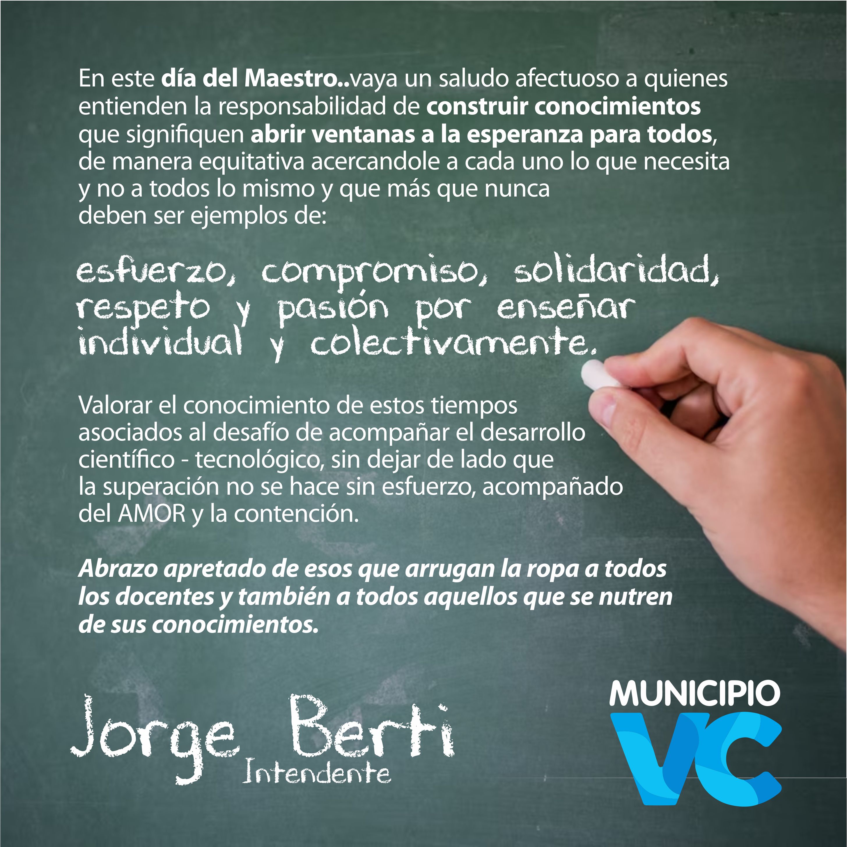 Saludo del Intendente Jorge Berti por el Día del Maestro