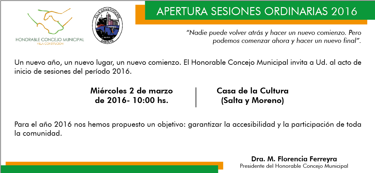 Invitación a apertura de sesiones ordinarias del Honorable Concejo Municipal