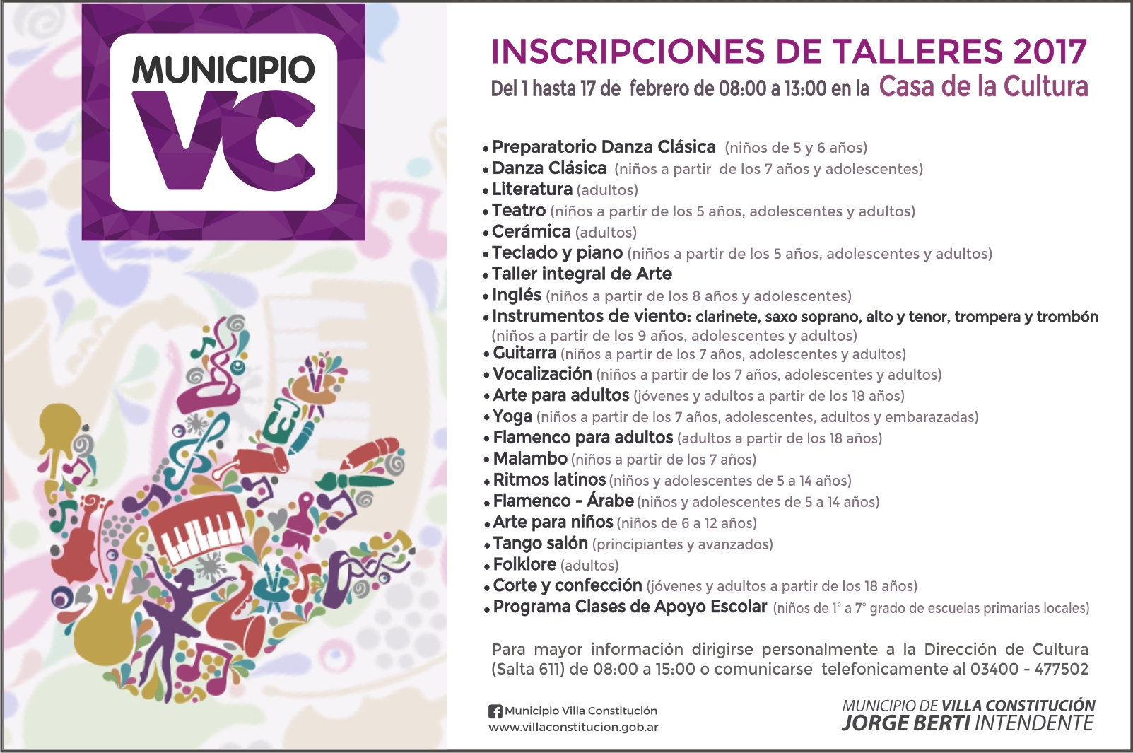 Comienza la inscripción de Talleres en la Casa de la Cultura