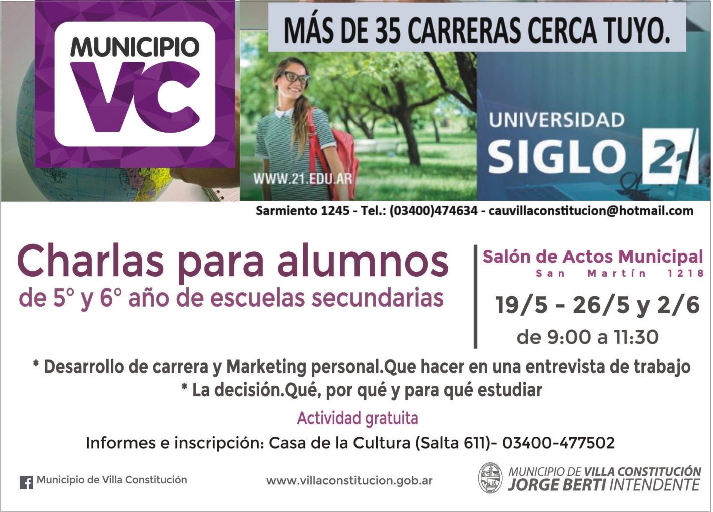 Charlas para alumnos de 5º y 6º año de escuelas secundarias.