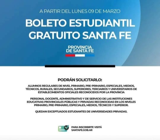 Inscripción al medio boleto educativo gratuito provincial