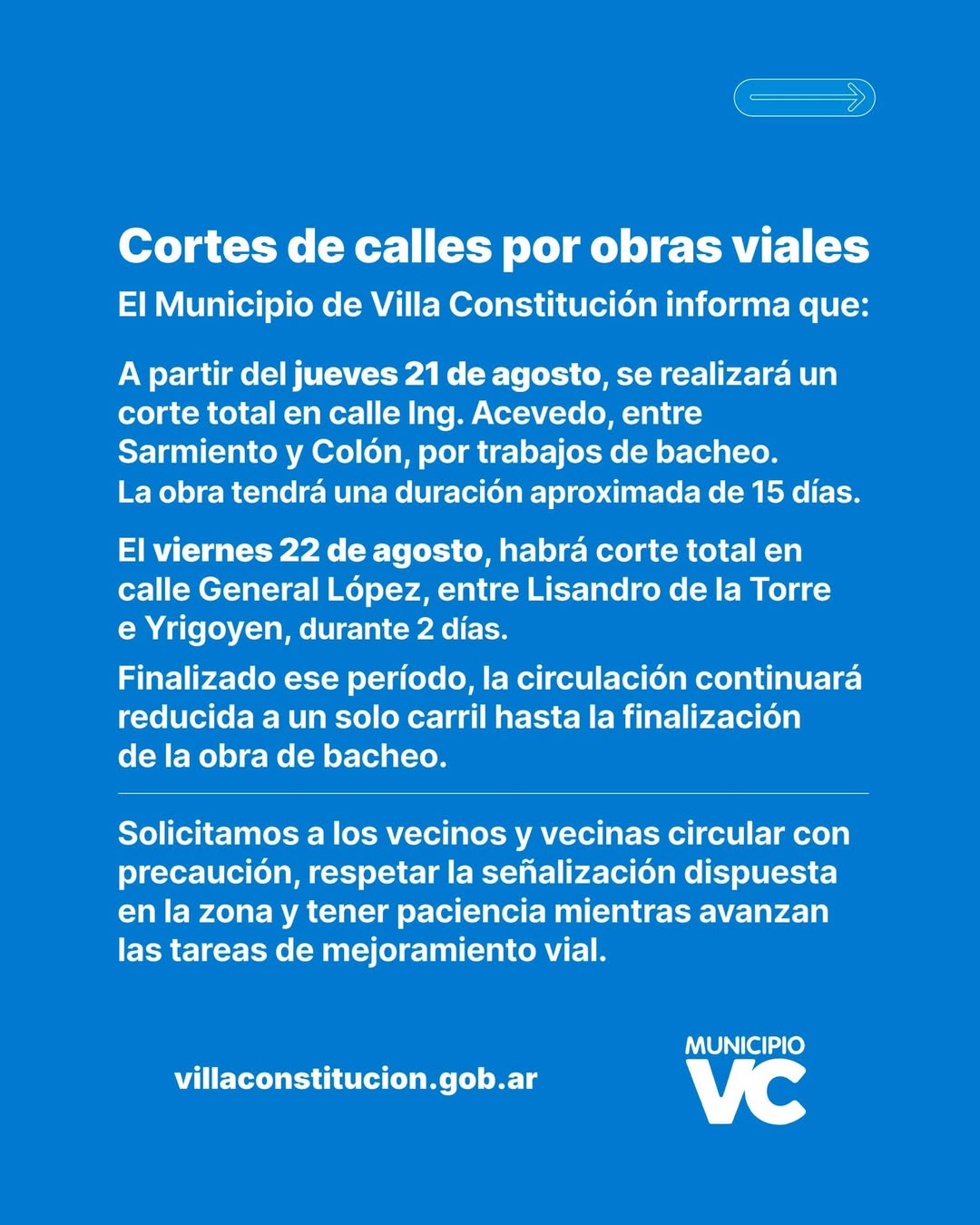 Cortes de calles por obras viales