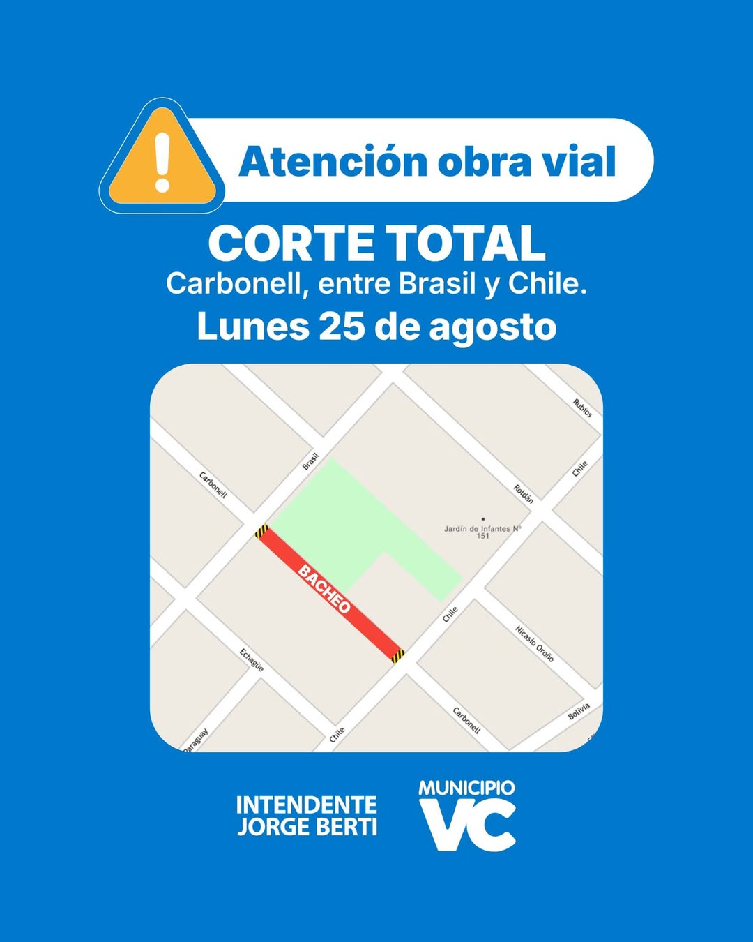 Corte de calle por trabajos de bacheo