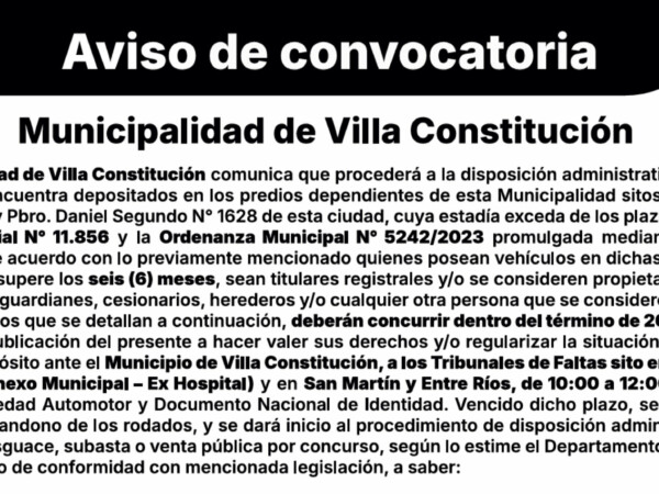 Convocatoria a titulares de vehículos retenidos en depósitos municipales